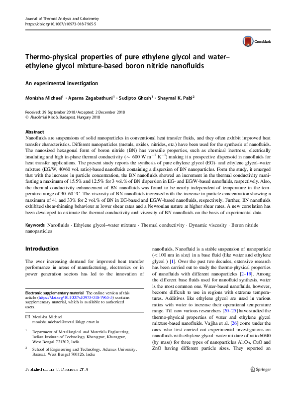 (PDF) Thermo-physical properties of pure ethylene glycol and water ...