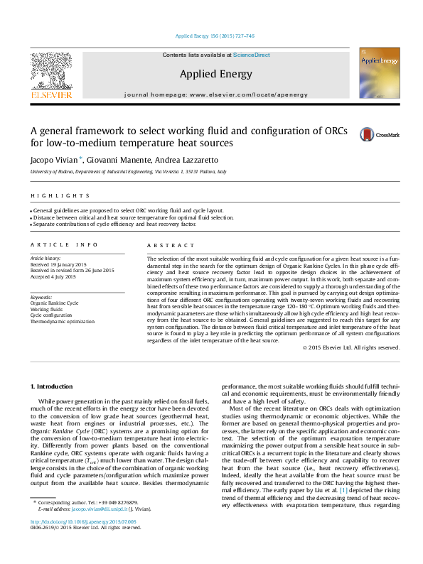 (PDF) A general framework to select working fluid and configuration of ...