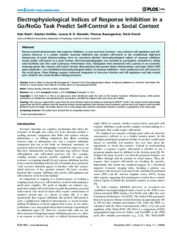 (PDF) Electrophysiological Indices of Response Inhibition in a Go/NoGo ...