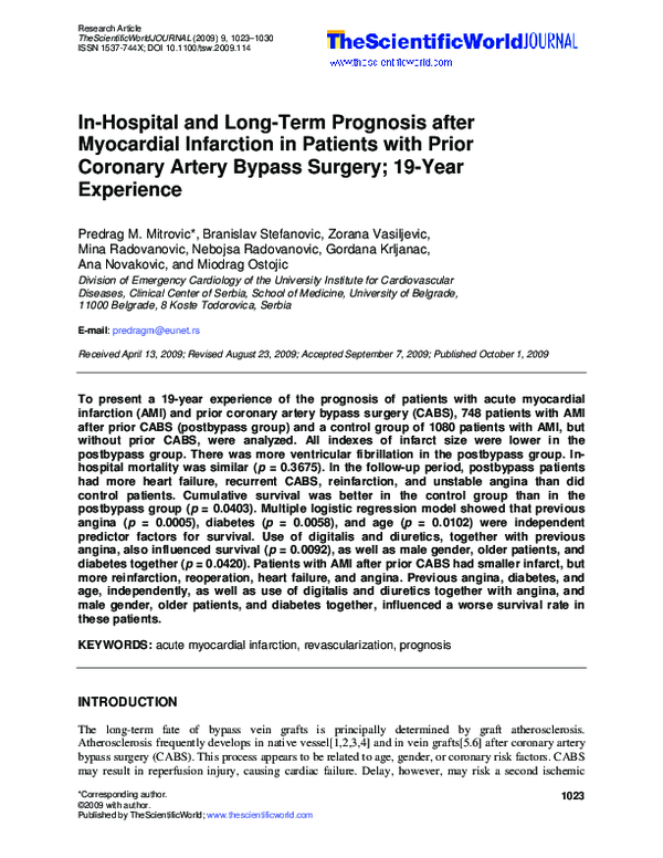 (PDF) In-Hospital and Long-Term Prognosis after Myocardial Infarction ...