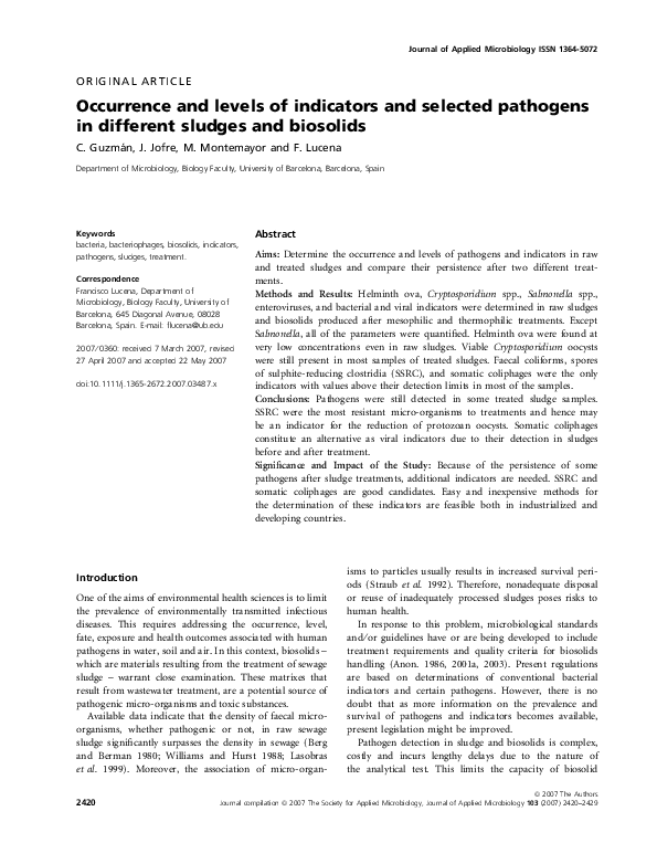 (PDF) Occurrence and levels of indicators and selected pathogens in ...