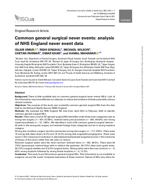 (PDF) Common general surgical never events: analysis of NHS England ...