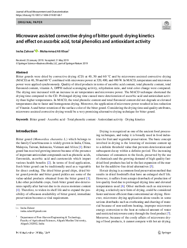 (PDF) Microwave assisted convective drying of bitter gourd: drying ...