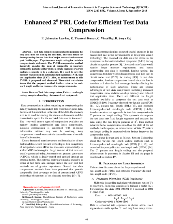 (PDF) Enhanced 2 n PRL Code for Efficient Test Data Compression