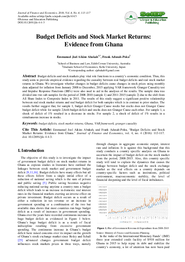 (PDF) Budget Deficits and Stock Market Returns: Evidence from Ghana