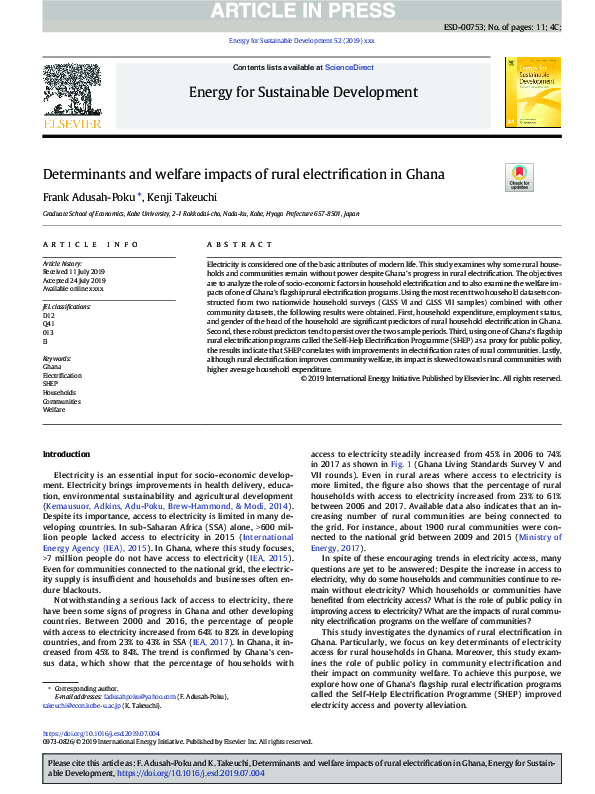 (PDF) Determinants and welfare impacts of rural electrification in Ghana