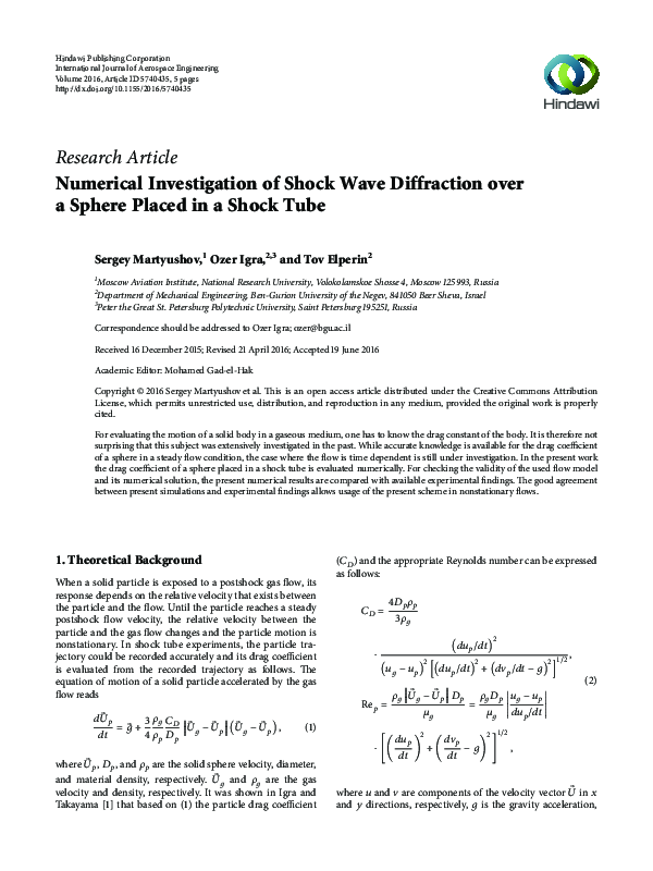 (PDF) Numerical Investigation of Shock Wave Diffraction over a Sphere ...