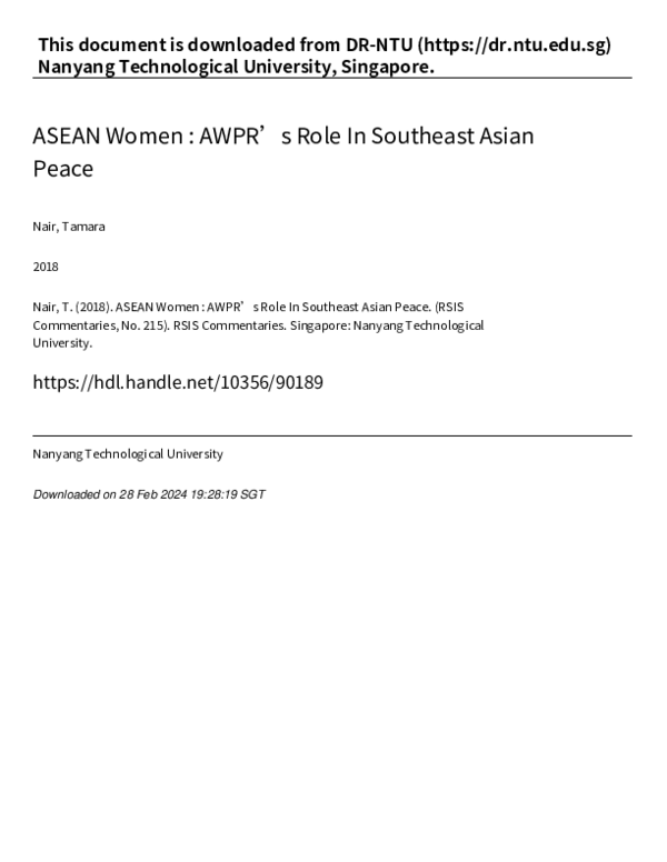 (PDF) ASEAN Women: AWPR’s Role In Southeast Asian Peace