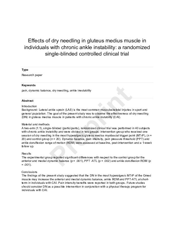 Effects of dry needling in gluteus medius muscle in individuals with chronic ankle instability: a randomized single-blinded controlled clinical trial