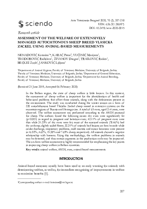 (PDF) Assessment of the Welfare of Extensively Managed Autochtonous ...