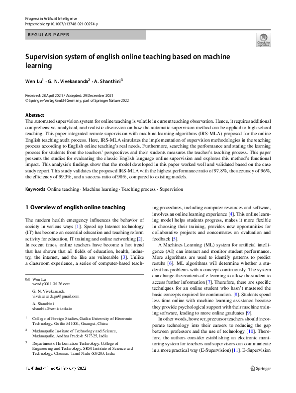 (PDF) Supervision system of english online teaching based on machine ...