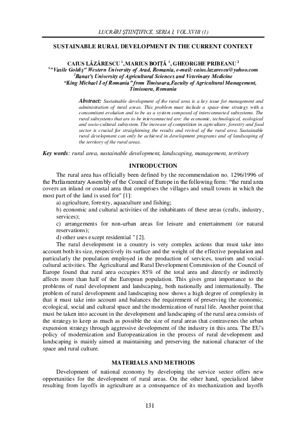 (PDF) Sustainable Rural Development in the Current Context