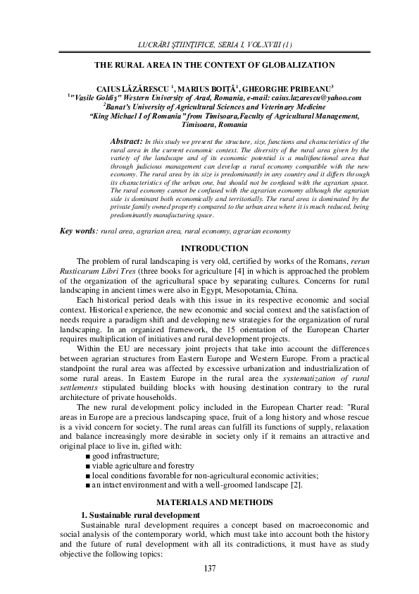 (PDF) The Rural Area in the Context of Globalization