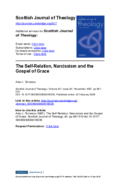 (PDF) The Self-Relation, Narcissism and the Gospel of Grace