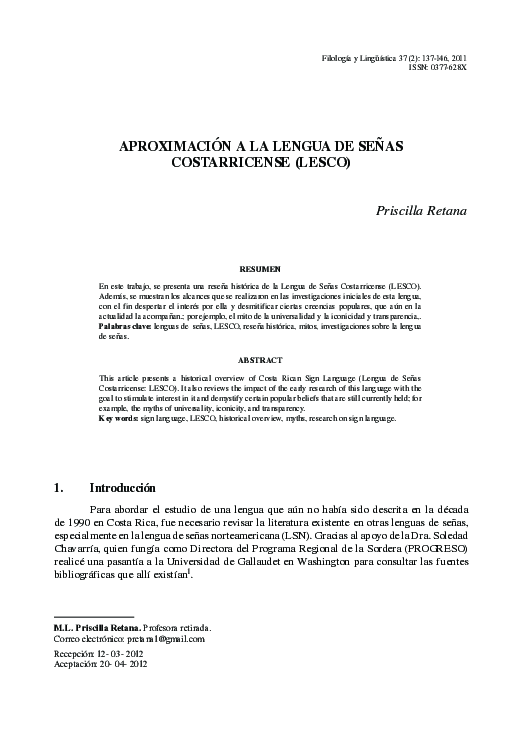 (PDF) Aproximación a la Lengua de Señas Costarricense (LESCO)