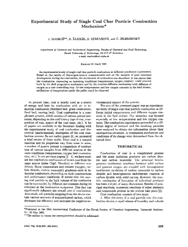 (PDF) Experimental Study of Single Coal Char Particle Combustion Mechanism