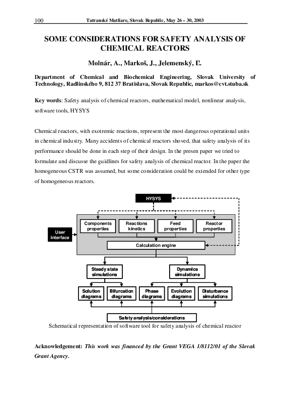 (PDF) Some Considerations for Safety Analysis of Chemical Reactors