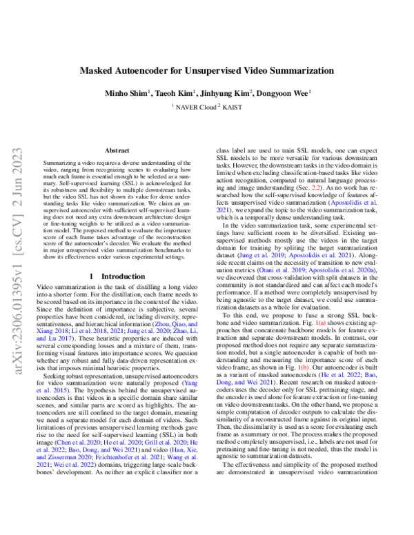 (PDF) Masked Autoencoder for Unsupervised Video Summarization