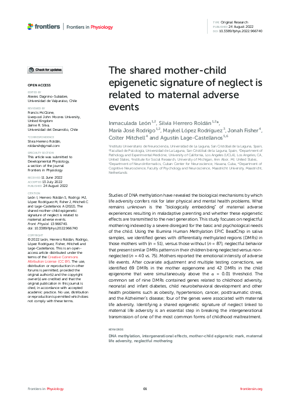 (PDF) The shared mother-child epigenetic signature of neglect is ...