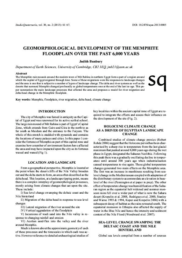 (PDF) Geomorphological Development of the Memphite Floodplain Over the ...