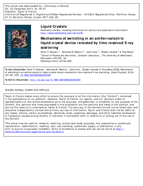 (PDF) Mechanisms of switching in an antiferroelectric liquid crystal ...