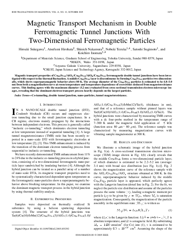 (PDF) Magnetic transport mechanism in double ferromagnetic tunnel ...