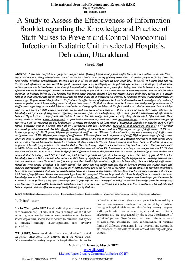 (PDF) A Study to Assess the Effectiveness of Information Booklet ...