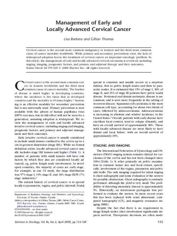 (PDF) Management of Early and Locally Advanced Cervical Cancer