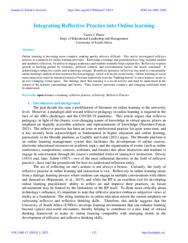 (PDF) Integrating Reflective Practice into Online learning