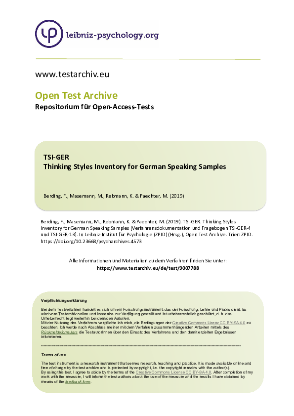 (PDF) TSI-GER - Thinking Styles Inventory for German speaking samples