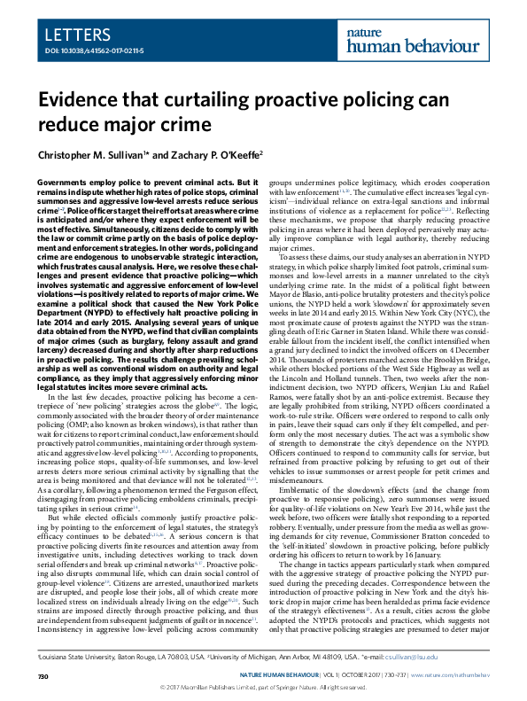 (PDF) Evidence that curtailing proactive policing can reduce major crime