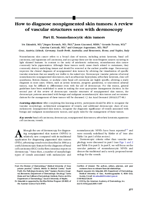 (PDF) How to diagnose nonpigmented skin tumors: A review of vascular ...