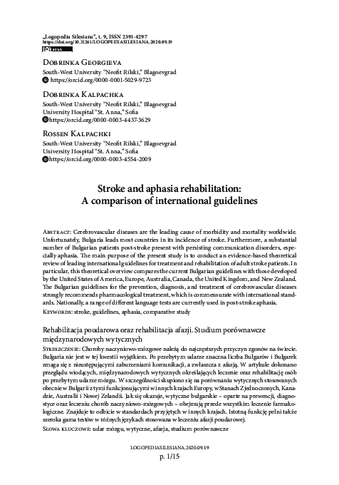 (PDF) Stroke and aphasia rehabilitation: A comparison of international ...