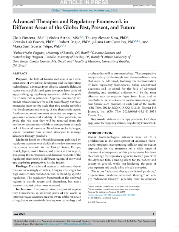 (PDF) Advanced Therapies and Regulatory Framework in Different Areas of ...