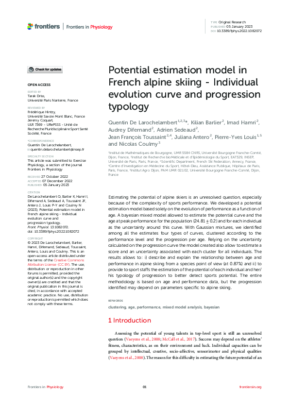 (PDF) Potential estimation model in French alpine skiing - Individual ...