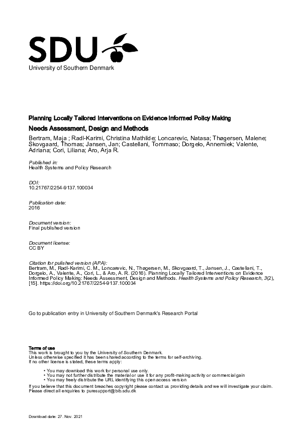 (PDF) Planning Locally Tailored Interventions on Evidence Informed ...