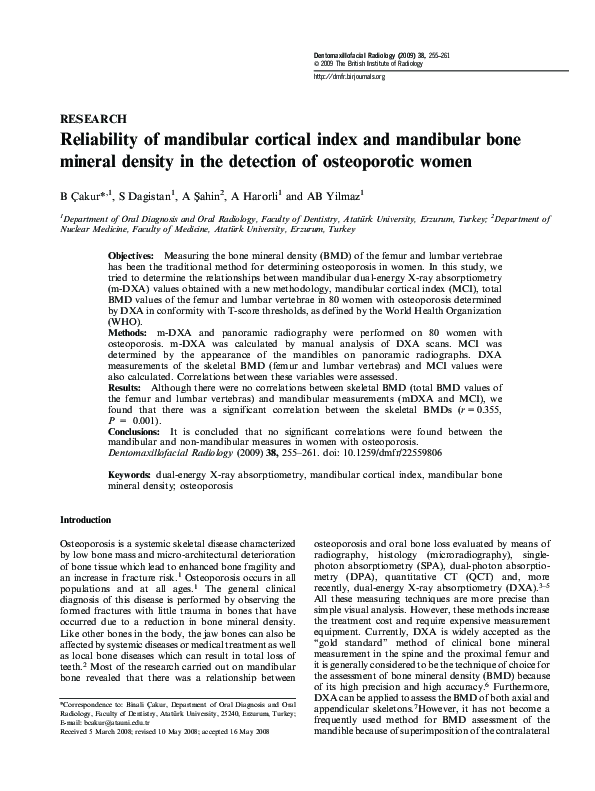 (PDF) Reliability of mandibular cortical index and mandibular bone ...