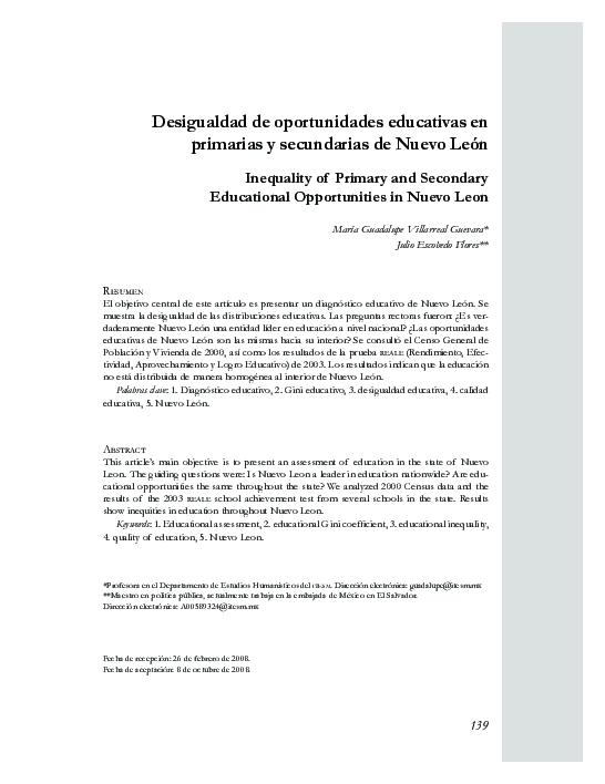 (PDF) Desigualdad de oportunidades educativas en primarias y ...