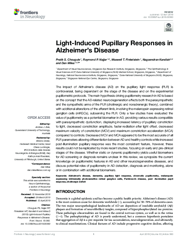 (PDF) Light-Induced Pupillary Responses in Alzheimer's Disease