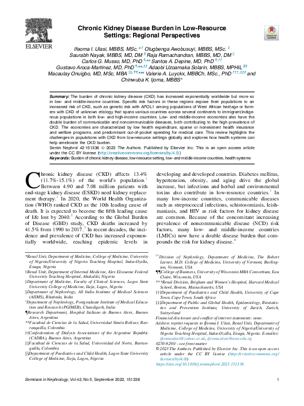 (PDF) Chronic Kidney Disease Burden in Low-Resource Settings: Regional ...