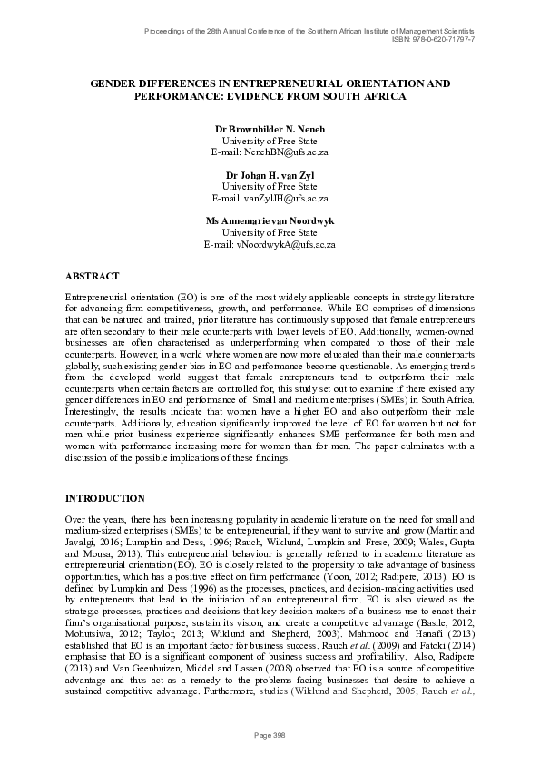 (PDF) Gender Differences in Entrepreneurial Orientation and Performance ...