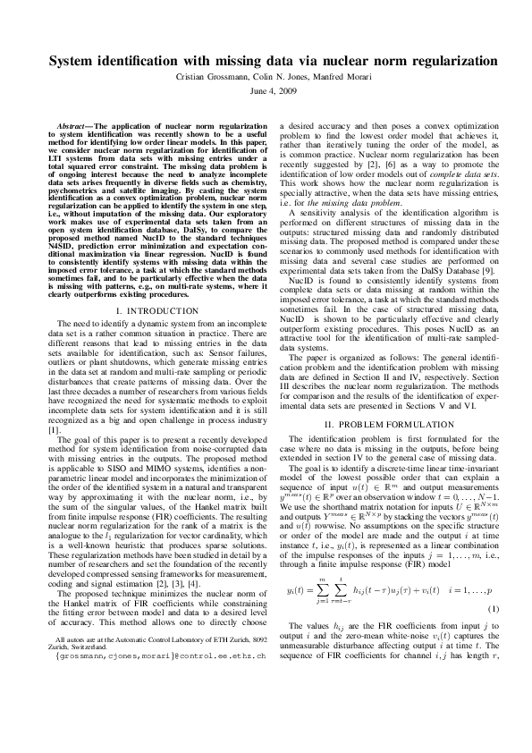 (PDF) System identification with missing data via nuclear norm ...