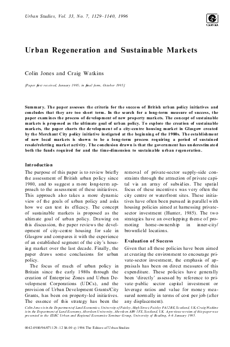 (PDF) Urban Regeneration and Sustainable Markets