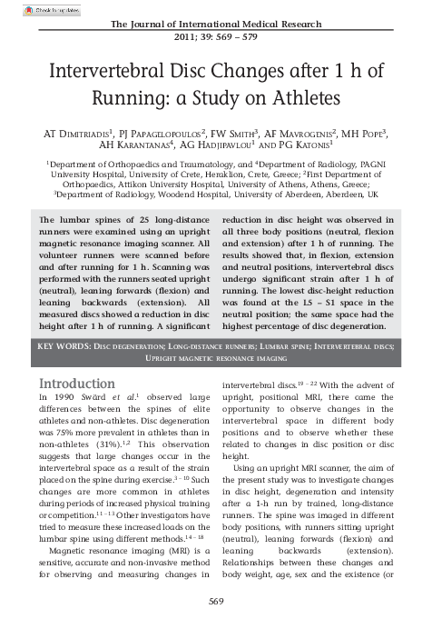 (PDF) Intervertebral Disc Changes after 1 h of Running: A Study on Athletes