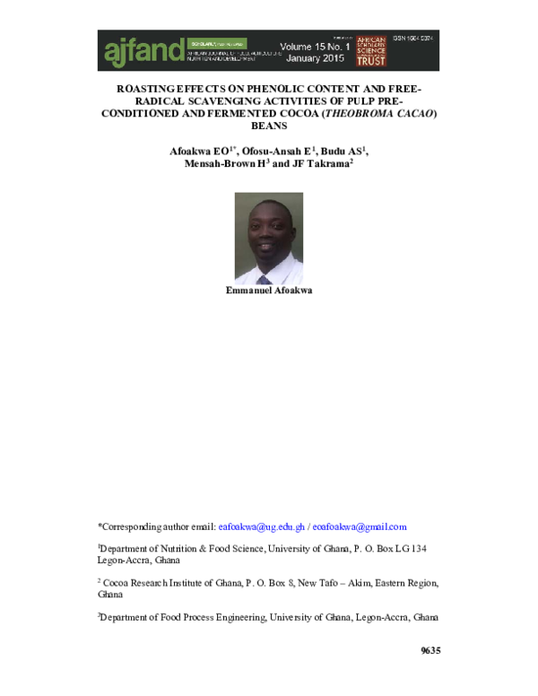 (PDF) Roasting effects on phenolic content and free-radical scavenging ...