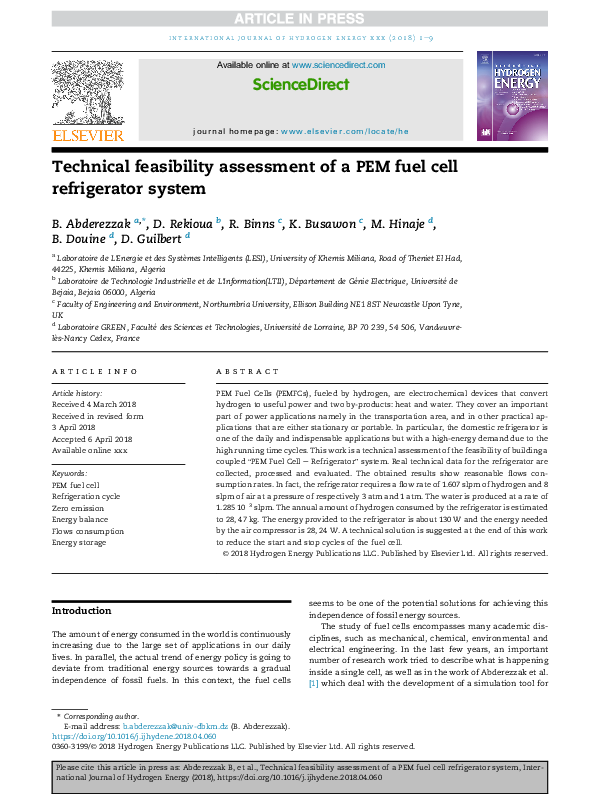 (PDF) Technical feasibility assessment of a PEM fuel cell refrigerator ...