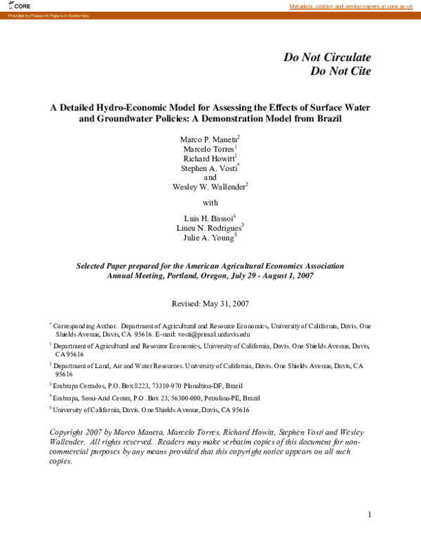 (PDF) A Detailed Hydro-Economic Model for Assessing the Effects of ...
