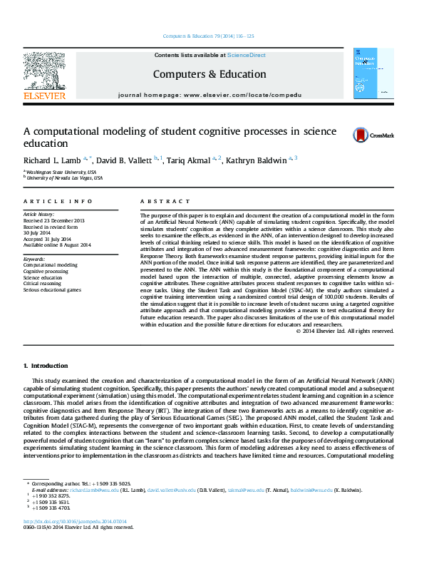 (PDF) A computational modeling of student cognitive processes in ...