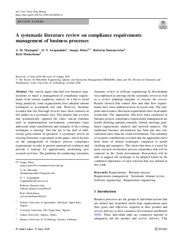 (PDF) A systematic literature review on compliance requirements ...