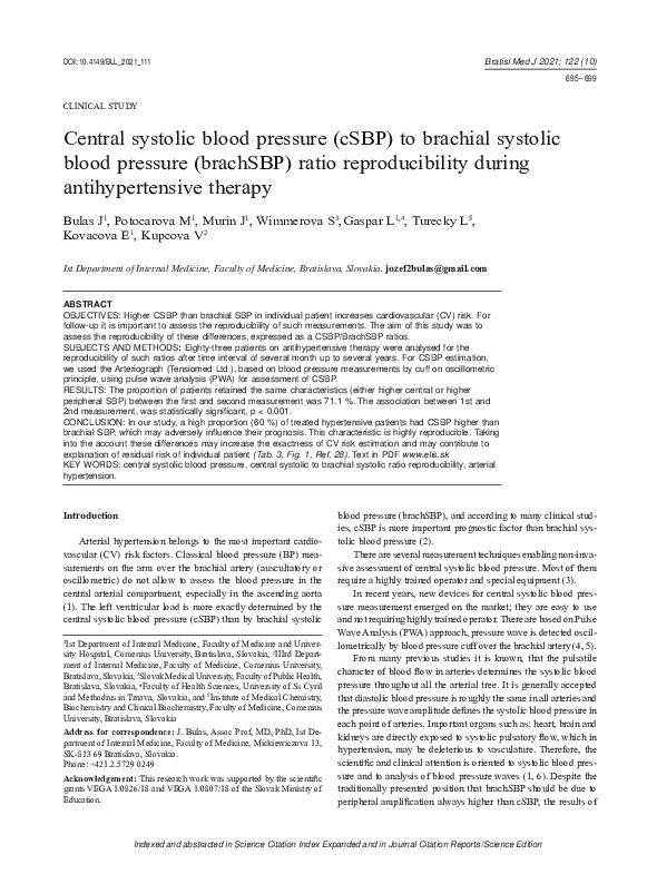 (PDF) Central systolic blood pressure (cSBP) to brachial systolic blood ...